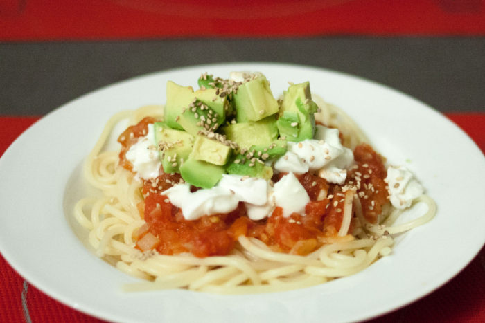 pates à l'avocat et mozzarella
